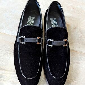 New Salvatore Ferragamo Seral Men Black Velvet Loafer Moccasin Shoes 12